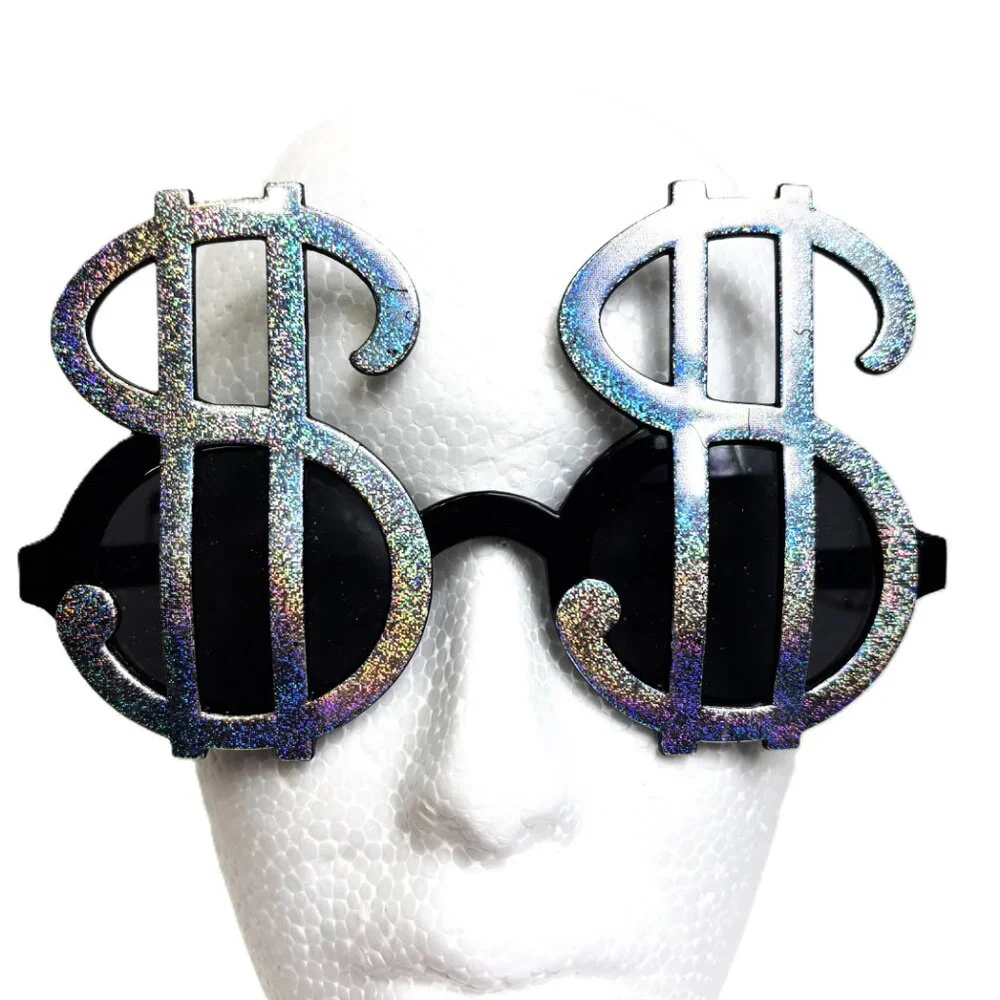 Silver Glitz  Money Dollar Sign Fashion Sunglasses Vintage NOS